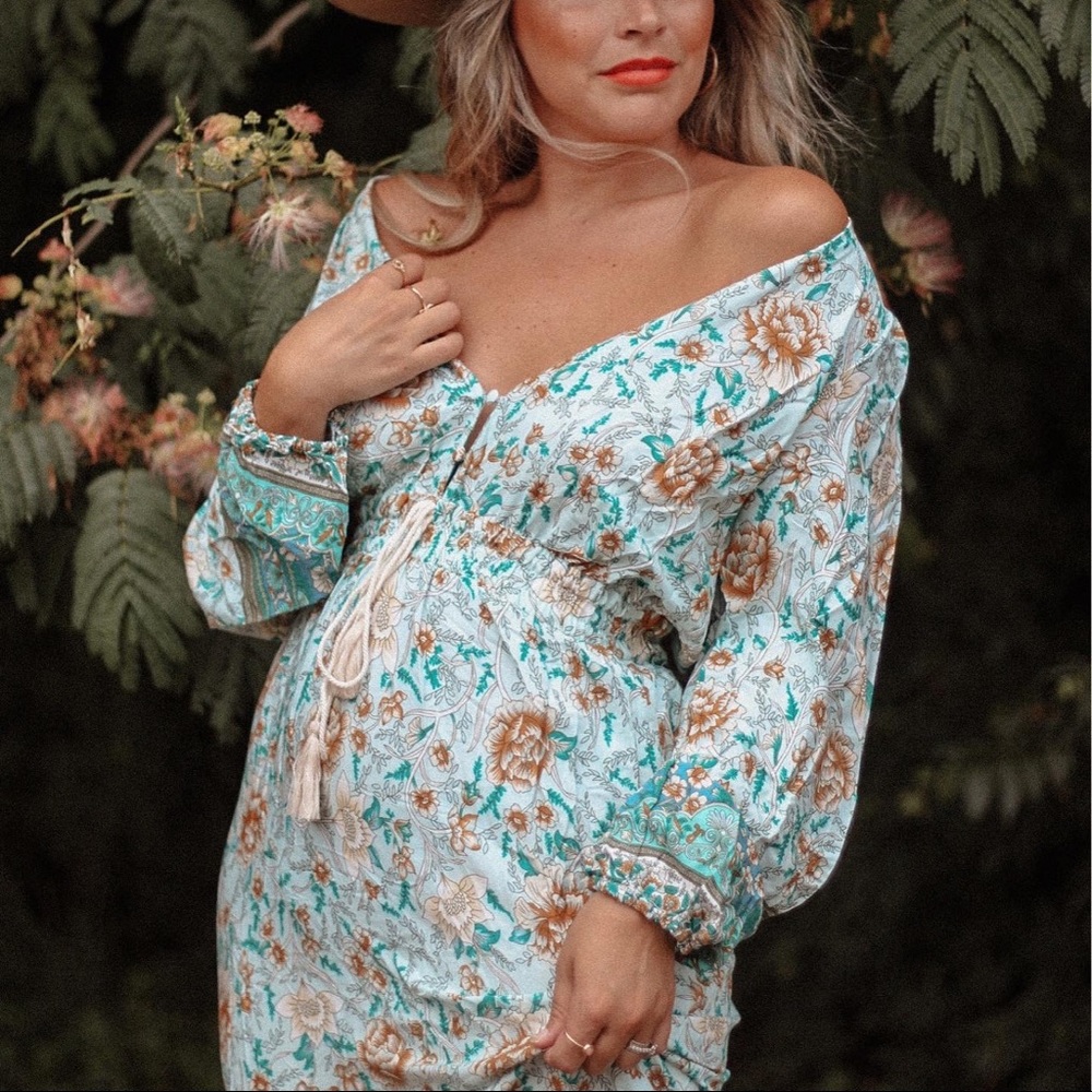 NEW BUTTONED BOHO FLORAL DRAWSTRING WAIST MAXI